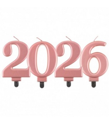 ŚWIECZKI RÓŻOWOZŁOTE - NOWY ROK ! - 2026 - ok. 8 cm