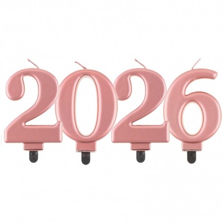 ŚWIECZKI RÓŻOWOZŁOTE - NOWY ROK ! - 2026 - ok. 8 cm
