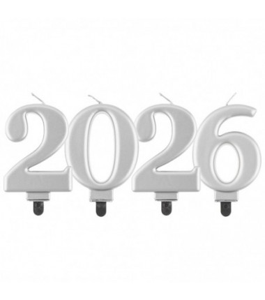 ŚWIECZKI SREBRNE - NOWY ROK ! - 2026 - ok. 8 cm