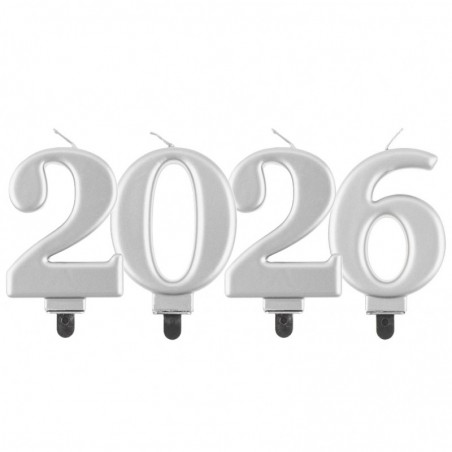 ŚWIECZKI SREBRNE - NOWY ROK ! - 2026 - ok. 8 cm
