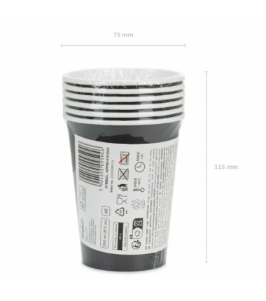 Kubeczki papierowe Party Deco czarne 250ml - 6 sztuk