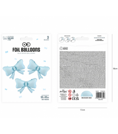 Balon foliowy Kokardki - niebieski - 3 sztuki