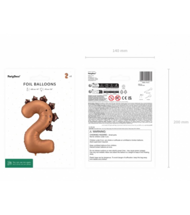 Balon foliowy Cyfra 2 - 92 cm - Dinozaur