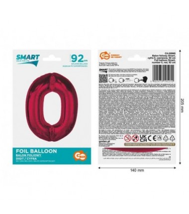 Balon foliowy Smart Cyfra 0 - 92 cm - czerwona
