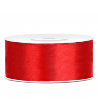 Wstążka satynowa - tasiemka satynowa czerwona - 25 mm - Party Deco
