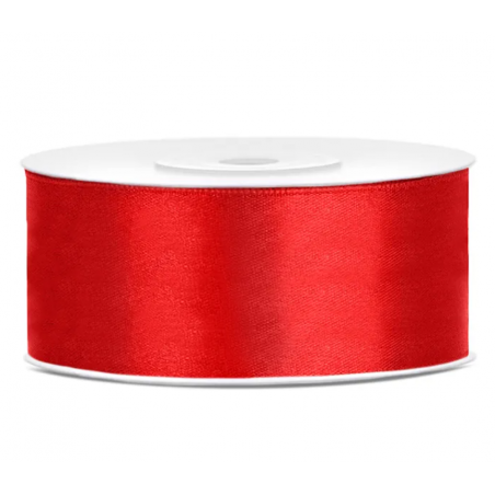 Wstążka satynowa - tasiemka satynowa czerwona - 25 mm - Party Deco