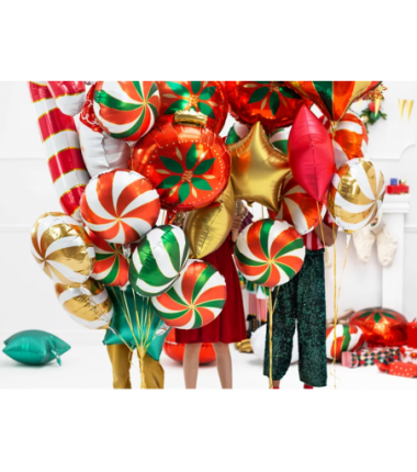 Balon foliowy Cukierek 35cm - czerwono-zielono-biały