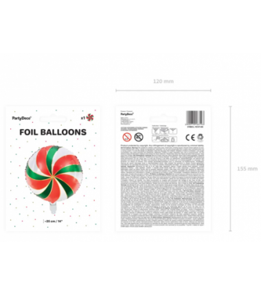 Balon foliowy Cukierek 35cm - czerwono-zielono-biały