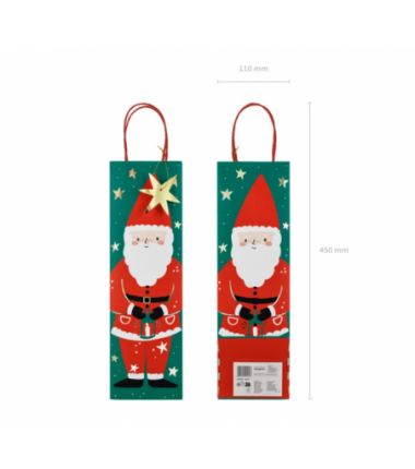 Torebka na wino Mikołaj 11x36x10 cm