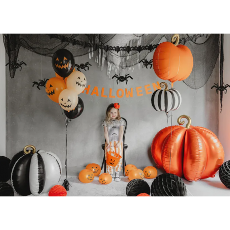 Balon foliowy Dynia w paski 39x38 cm kremowo-czarna