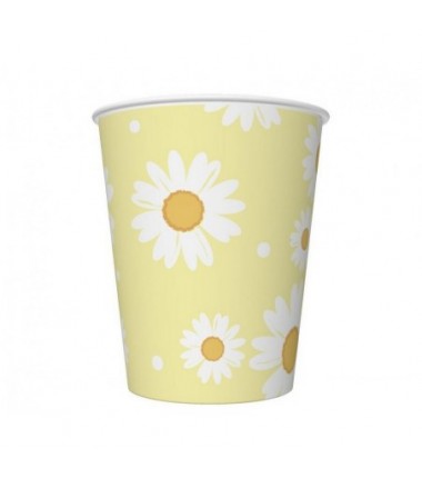 Kubeczki papierowe żółte, stokrotki 250 ml - 6 sztuk