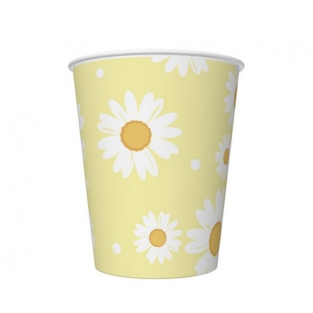 Kubeczki papierowe żółte, stokrotki 250 ml - 6 sztuk