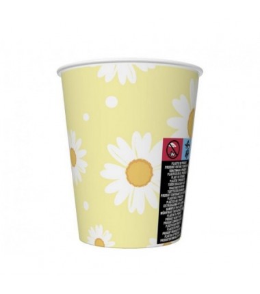 Kubeczki papierowe żółte, stokrotki 250 ml - 6 sztuk