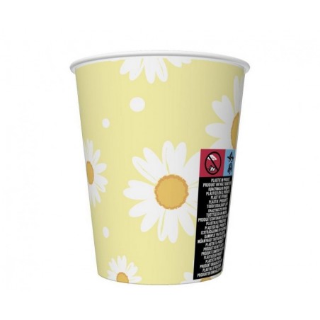 Kubeczki papierowe żółte, stokrotki 250 ml - 6 sztuk