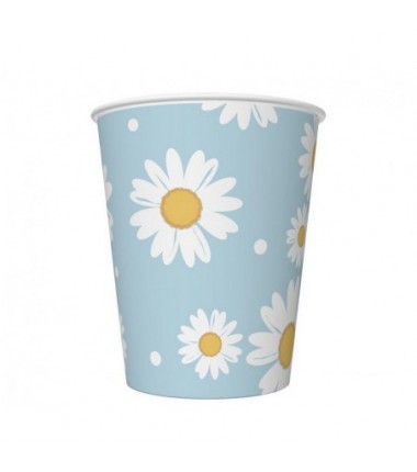 Kubeczki papierowe niebieskie, stokrotki 250 ml - 6 sztuk