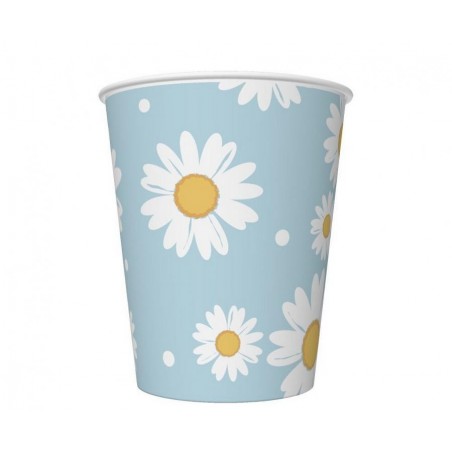 Kubeczki papierowe niebieskie, stokrotki 250 ml - 6 sztuk