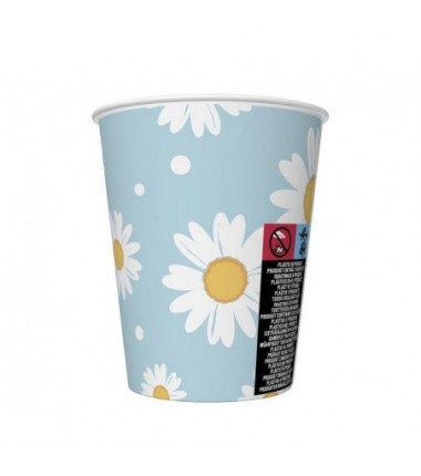 Kubeczki papierowe niebieskie, stokrotki 250 ml - 6 sztuk