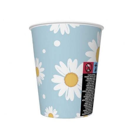 Kubeczki papierowe niebieskie, stokrotki 250 ml - 6 sztuk