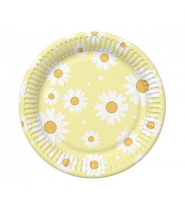 Talerzyki papierowe żółte - stokrotki 18 cm - 6 sztuk