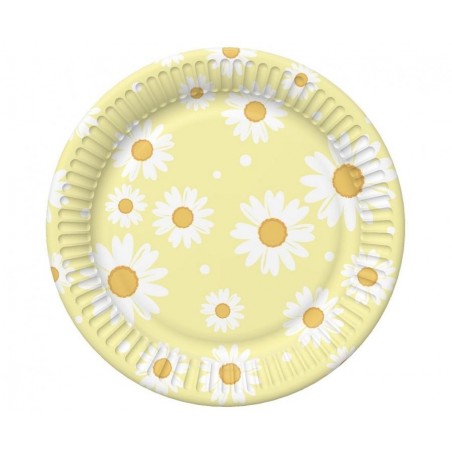 Talerzyki papierowe żółte - stokrotki 18 cm - 6 sztuk