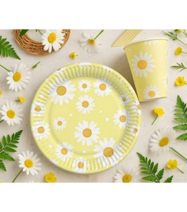 Talerzyki papierowe żółte - stokrotki 18 cm - 6 sztuk