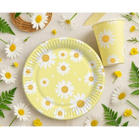 Talerzyki papierowe żółte - stokrotki 18 cm - 6 sztuk
