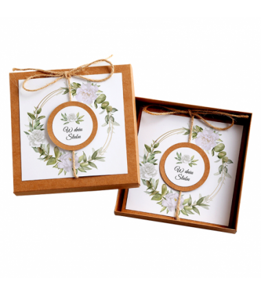 Kartka Okolicznościowa w Pudełku na Ślub - Eco Vintage Wianek - Biała Piwonia