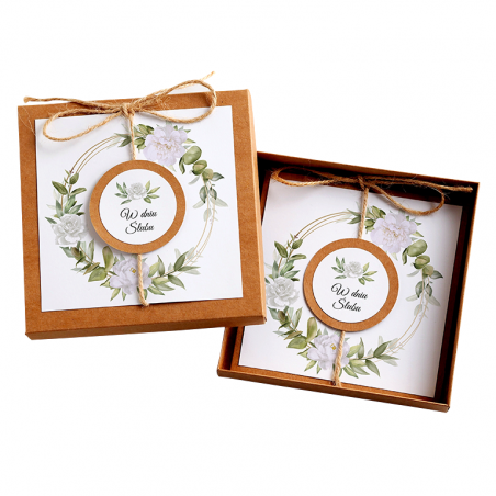 Kartka Okolicznościowa w Pudełku na Ślub - Eco Vintage Wianek - Biała Piwonia