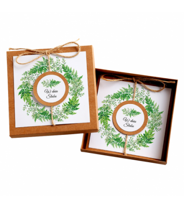 Kartka Okolicznościowa w Pudełku na Ślub - Eco Vintage Wianek - Paprotka