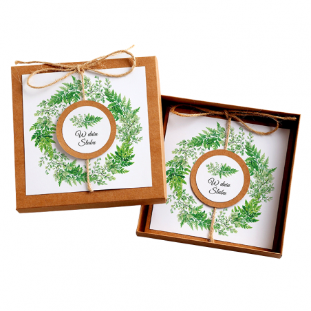 Kartka Okolicznościowa w Pudełku na Ślub - Eco Vintage Wianek - Paprotka