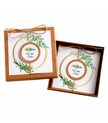 Kartka Okolicznościowa w Pudełku na Ślub - Eco Vintage Wianek - Liście na Kole