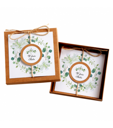 Kartka Okolicznościowa w Pudełku na Ślub - Eco Vintage Wianek - Biała Lilia