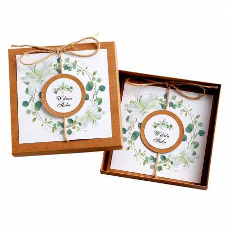 Kartka Okolicznościowa w Pudełku na Ślub - Eco Vintage Wianek - Biała Lilia