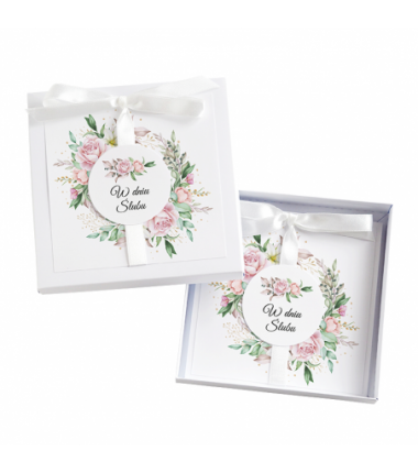 Kartka Okolicznościowa w Pudełku na Ślub - Biała Vintage - Bukiet