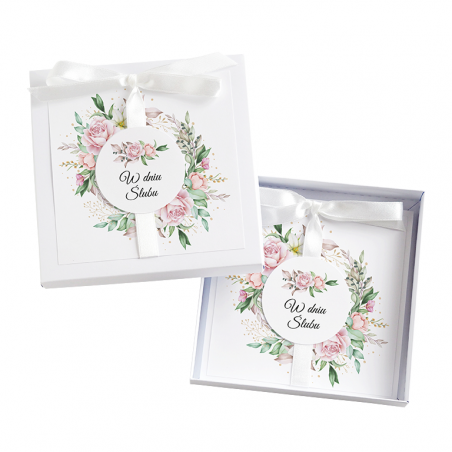 Kartka Okolicznościowa w Pudełku na Ślub - Biała Vintage - Bukiet