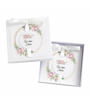 Kartka Okolicznościowa w Pudełku na Ślub - Biała Vintage - Róża na Kole