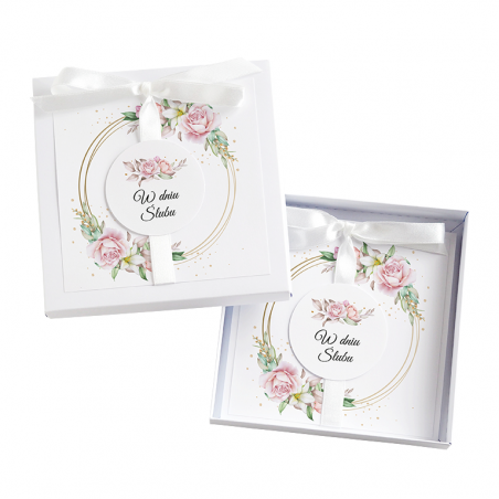 Kartka Okolicznościowa w Pudełku na Ślub - Biała Vintage - Róża na Kole