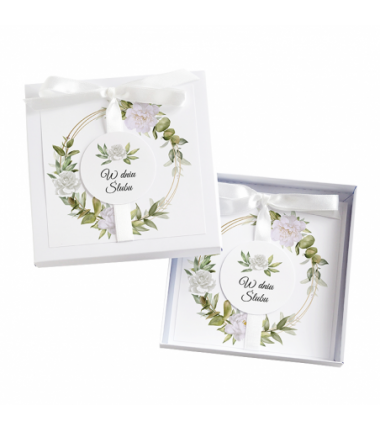 Kartka Okolicznościowa w Pudełku na Ślub - Biała Vintage - Biała Piwonia