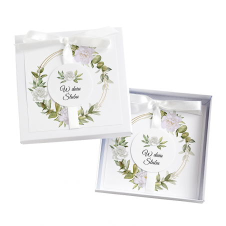 Kartka Okolicznościowa w Pudełku na Ślub - Biała Vintage - Biała Piwonia