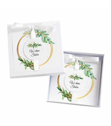 Kartka Okolicznościowa w Pudełku na Ślub - Biała Vintage - Liście na Kole