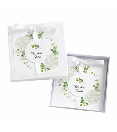 Kartka Okolicznościowa w Pudełku na Ślub - Biała Vintage - Biała Hortensja