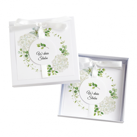 Kartka Okolicznościowa w Pudełku na Ślub - Biała Vintage - Biała Hortensja