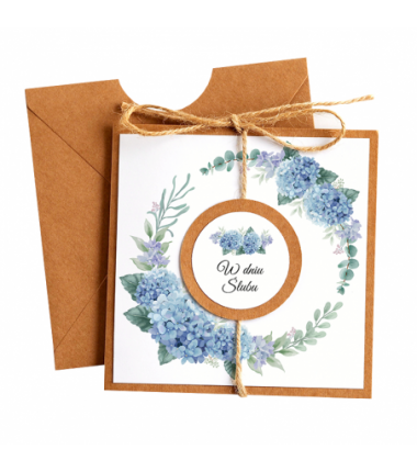Kartka Okolicznościowa na Ślub - Eco Vintage - Niebieska Hortensja