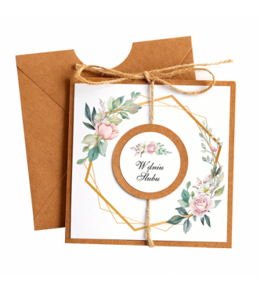 Kartka Okolicznościowa na Ślub - Eco Vintage - Heksagon i Róża