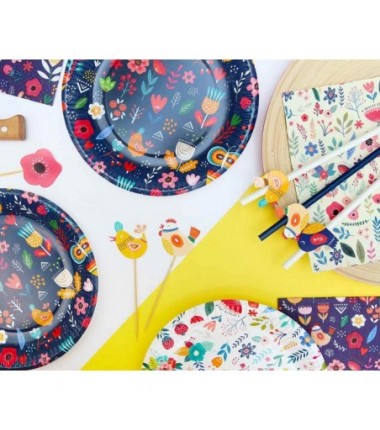 Talerzyki papierowe Summer kwiaty - Have fun (dark) 18 cm - 6 sztuk