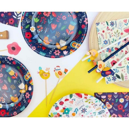 Talerzyki papierowe Summer kwiaty - Have fun (dark) 18 cm - 6 sztuk