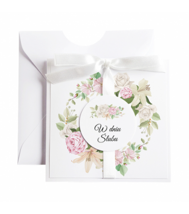 Kartka Okolicznościowa na Ślub - Biała Vintage Wianek - Letnie