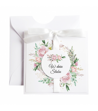 Kartka Okolicznościowa na Ślub - Biała Vintage Wianek - Bukiet