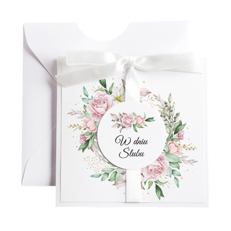 Kartka Okolicznościowa na Ślub - Biała Vintage Wianek - Bukiet