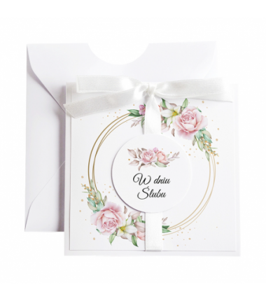 Kartka Okolicznościowa na Ślub - Biała Vintage Wianek - Róża na Kole